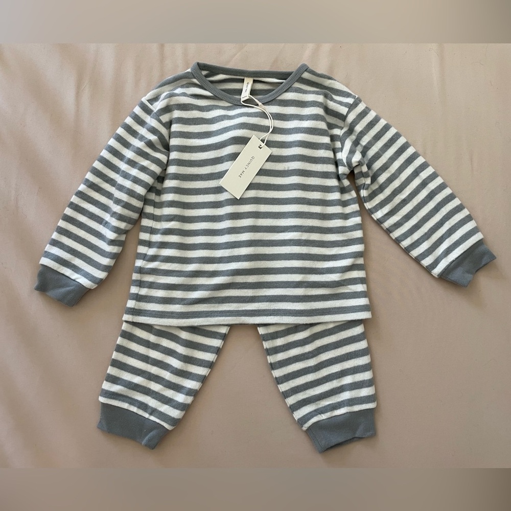 New Quincy Mae Gray and White Striped Pajama Set